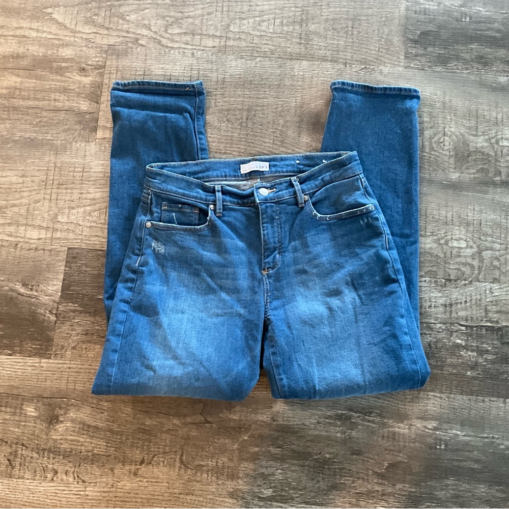 Loft Made with Love Blue Denim Mid Rise Mild Distressed Straight Leg Jeans 6/28